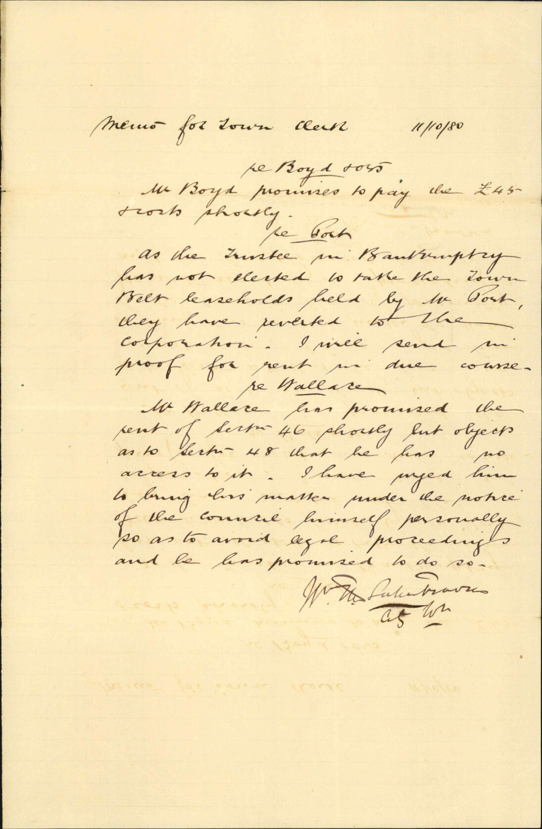 City Solicitor, regarding J H Wallace Lorne Street