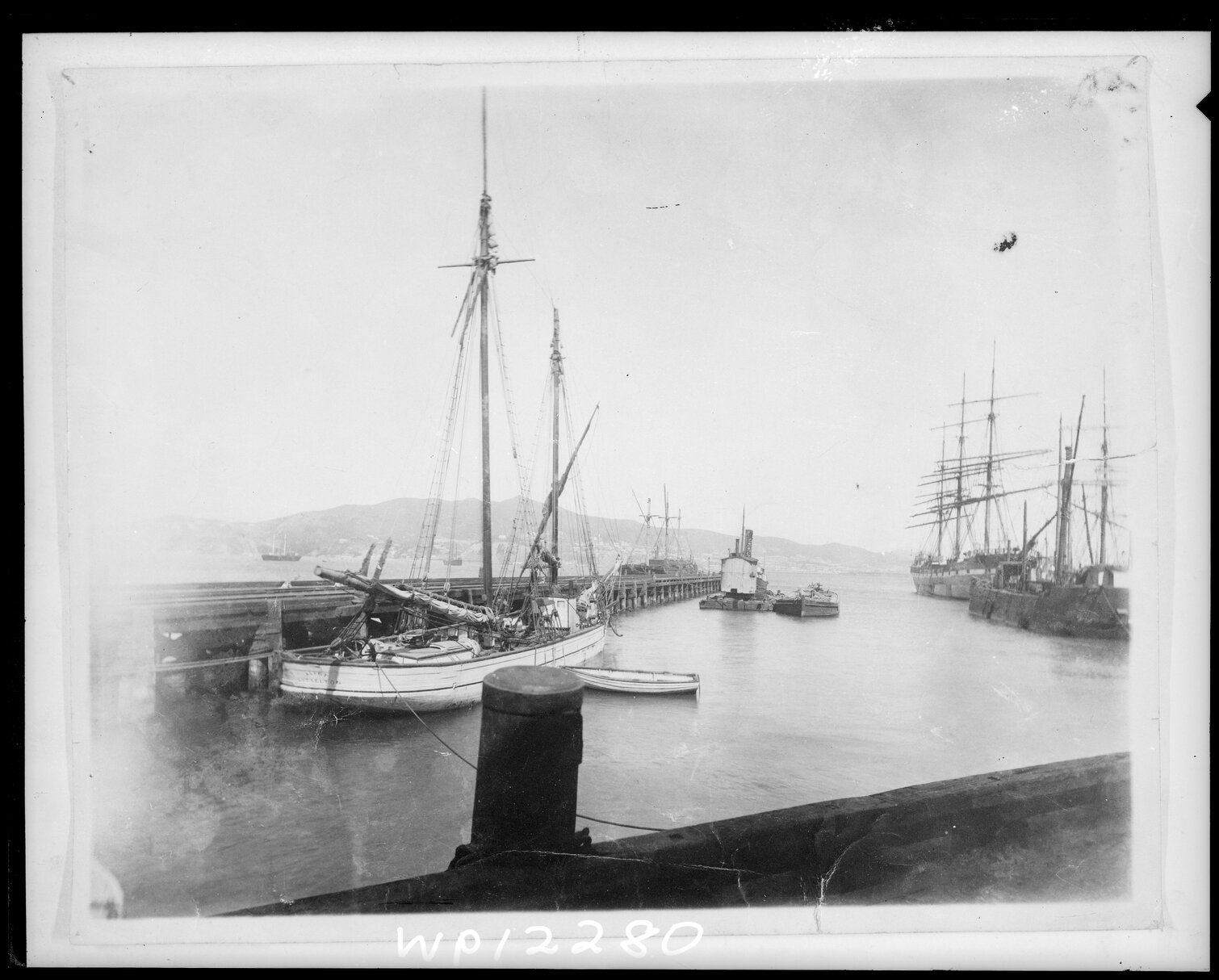 Sailing ships moored at Railway Wharf