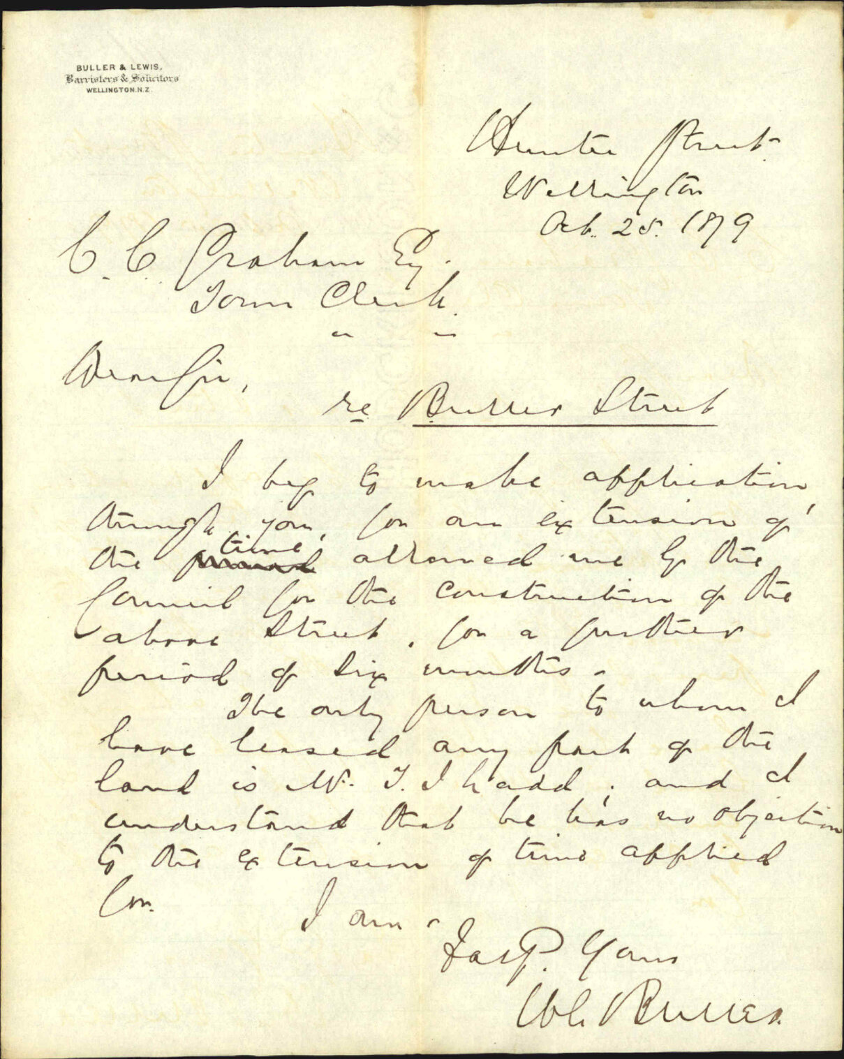 Re application for extension of time for construction of Buller Street - Dr Buller