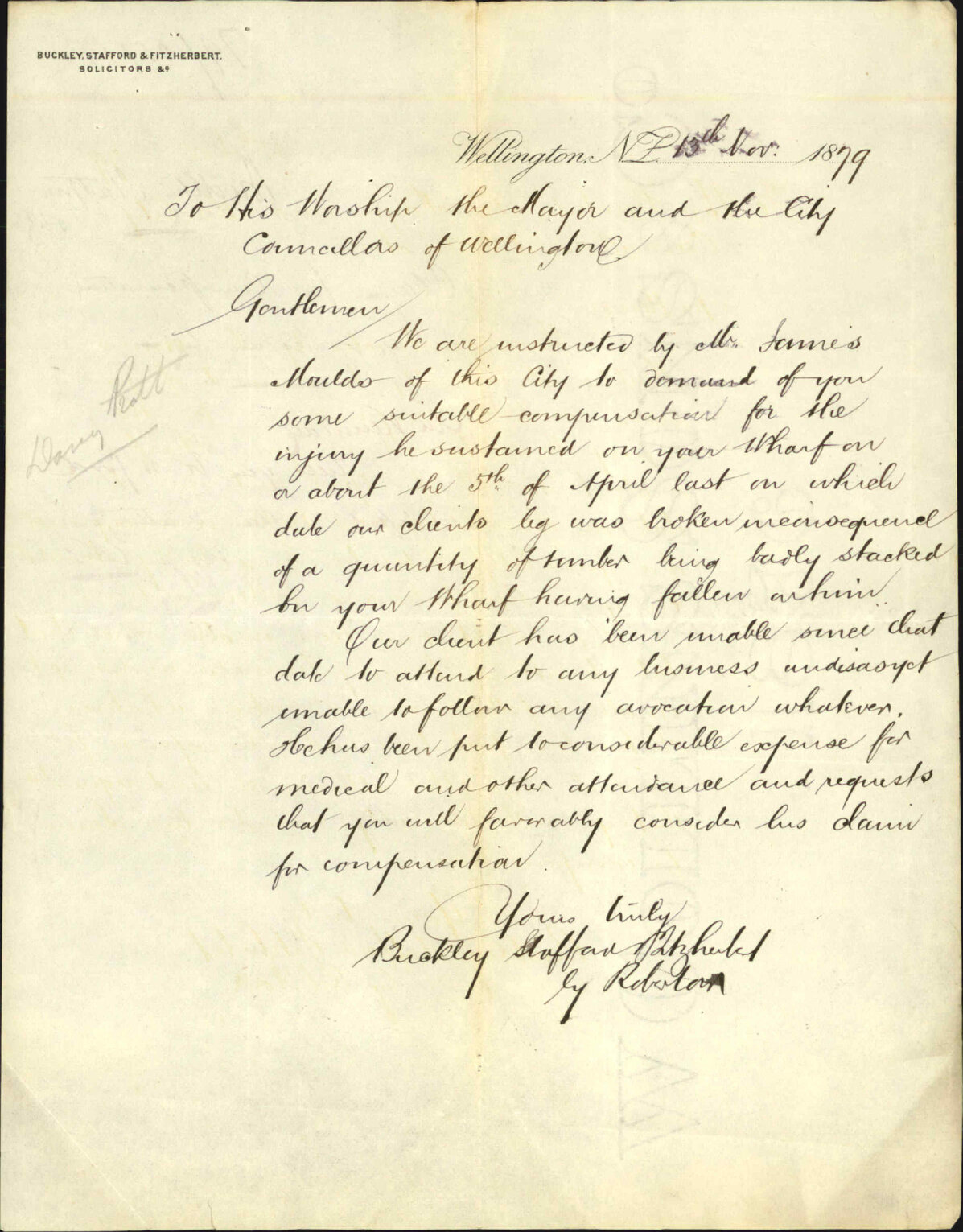 Buckley, Stafford and Fitzherbert, claim for compensation on account of broken leg