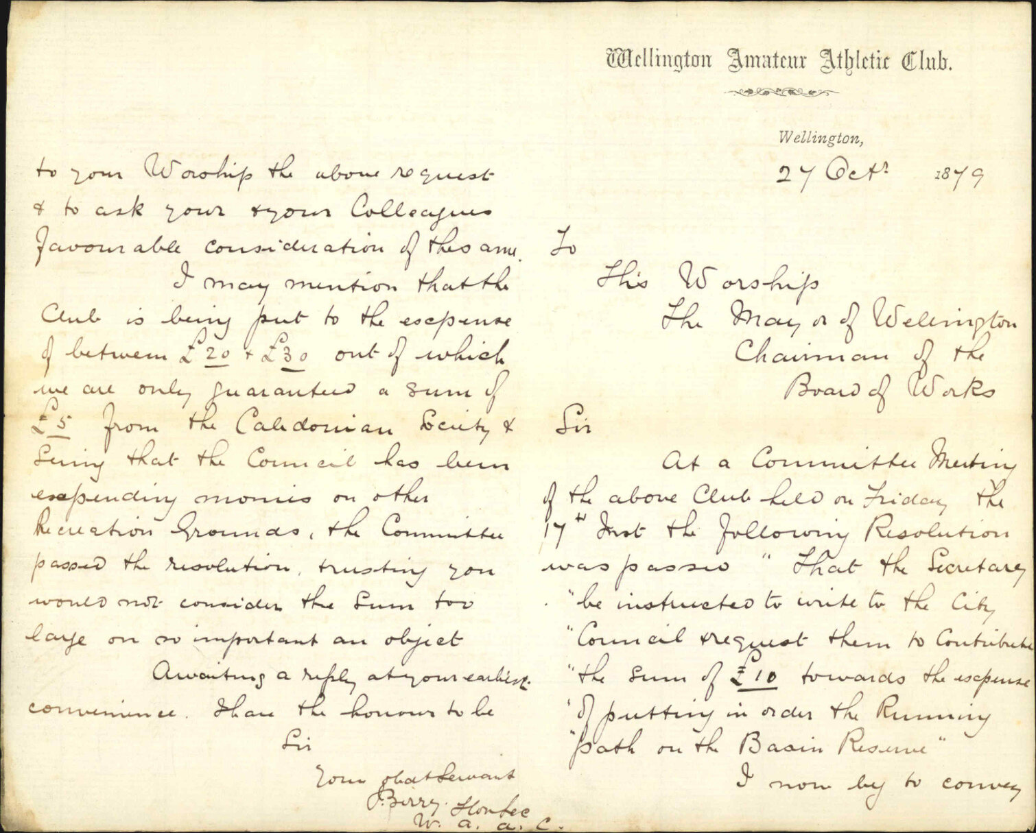 Re requesting money - Wellington Amateur Athletic Club