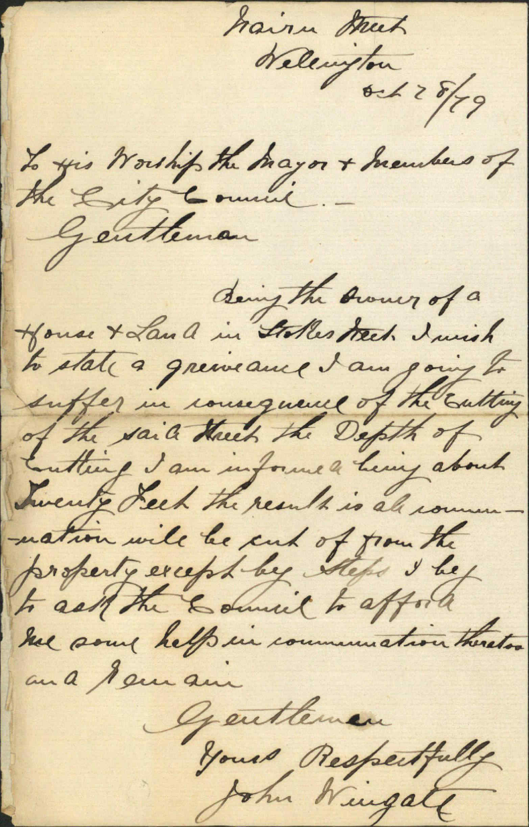 John Wingalt, application for steps in Stokes Street