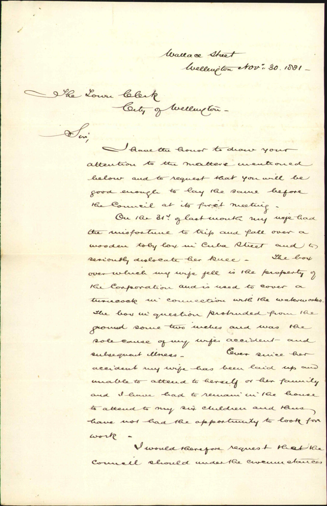 John Bentley, claim in account of accident to his wife