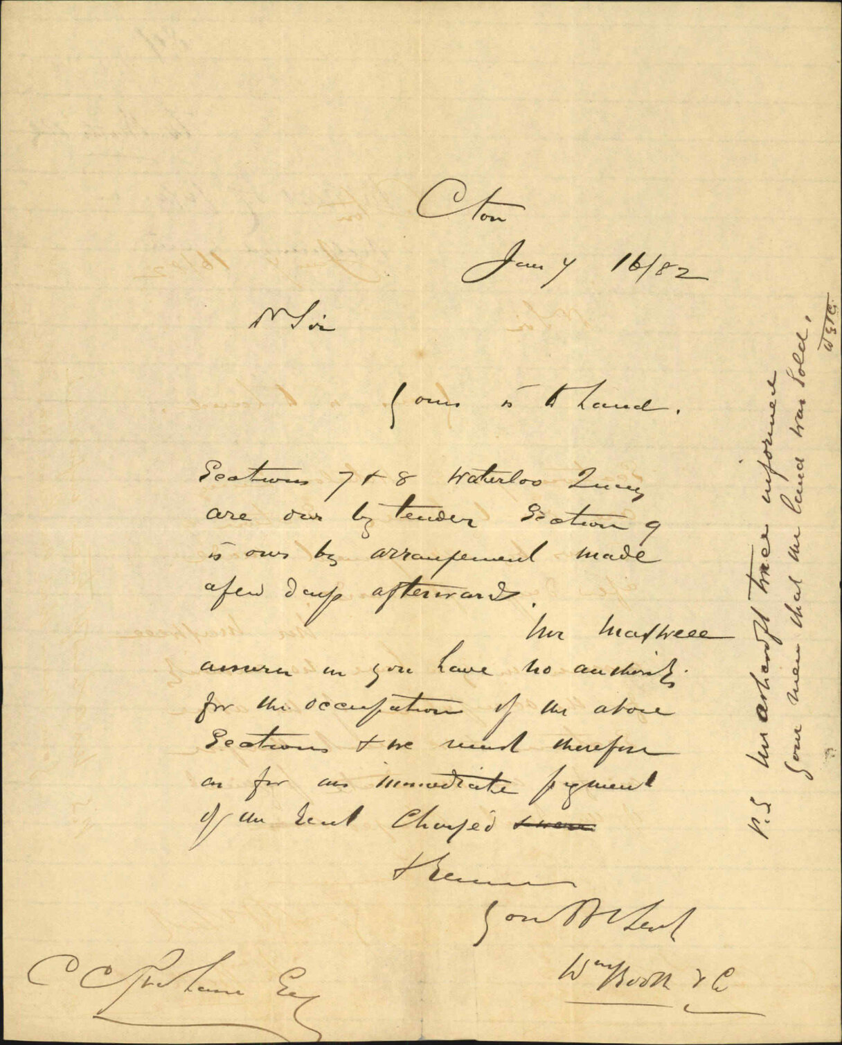 William Booth and Co, regarding rent of reclaimed land - pipes storage