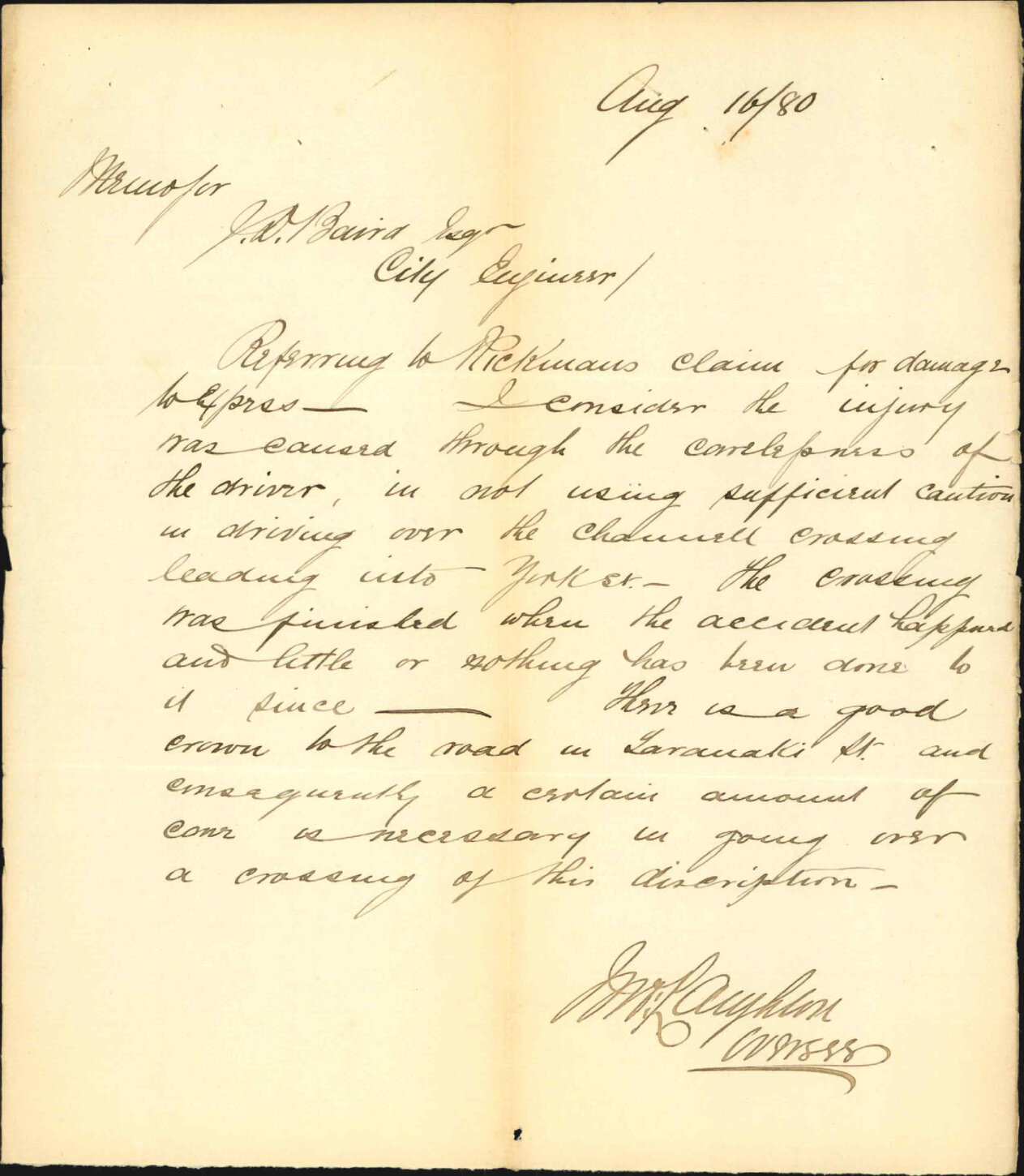 City Surveyor, regarding Rickman's claim