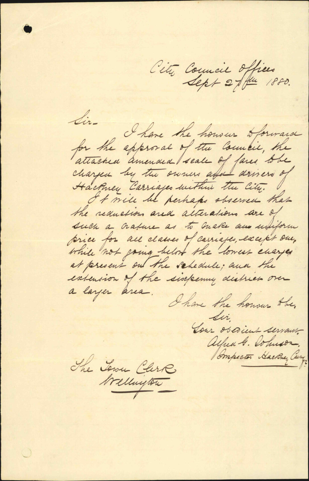 Inspector of Nuisances, with amended hackney carriage fees