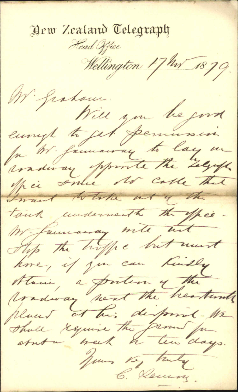 C Lewis, Telegraph Department - laying cable in the main trunk