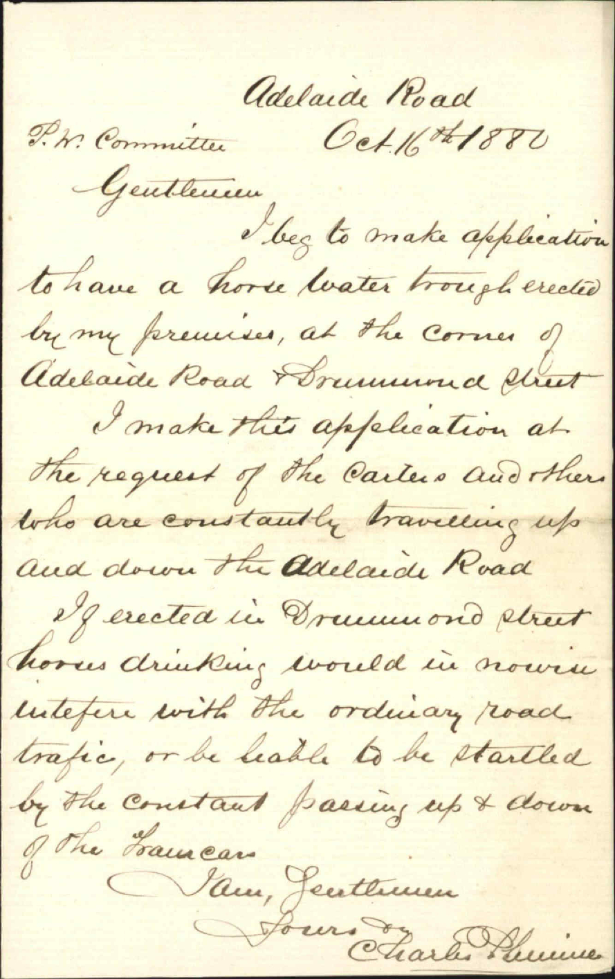 Charles Plimmer, application for horse trough