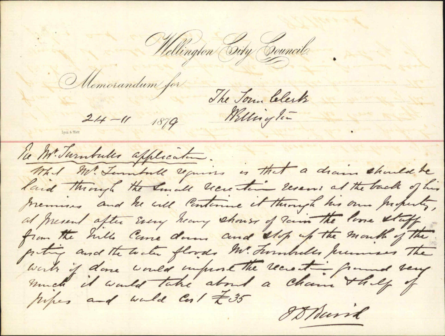 City Surveyor, regarding Mr Turnbull's application for drain