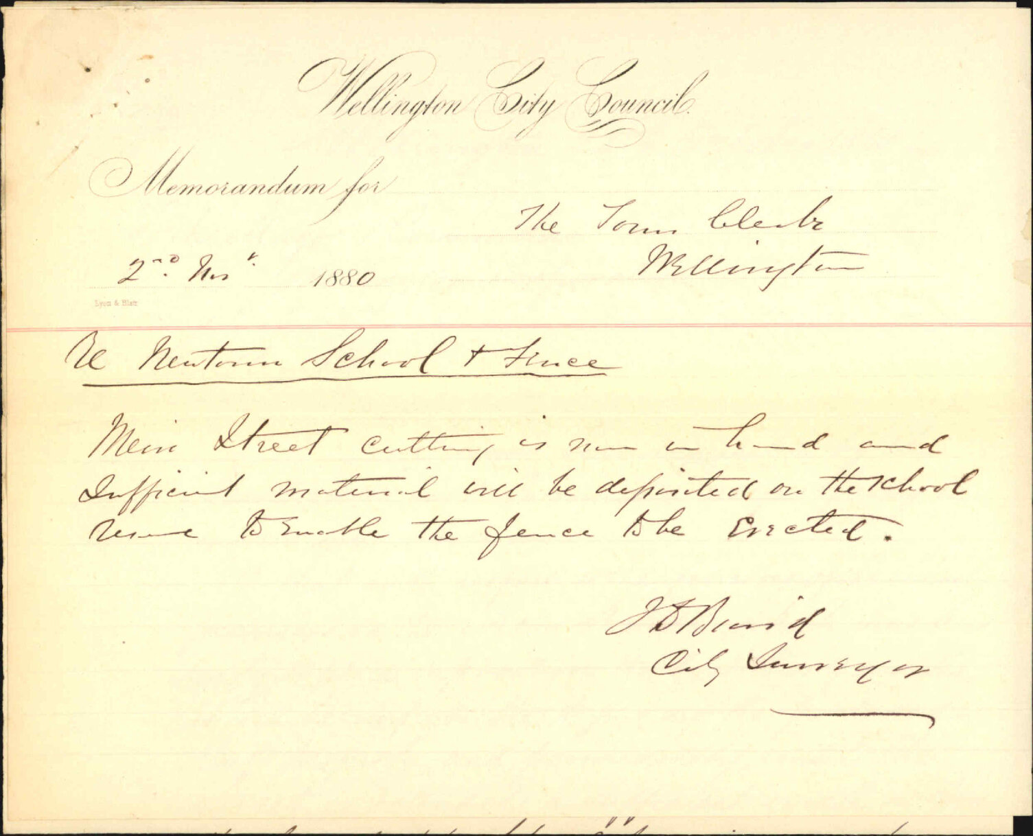 Newtown School, regarding extension of Mein Street and surplus earth there from