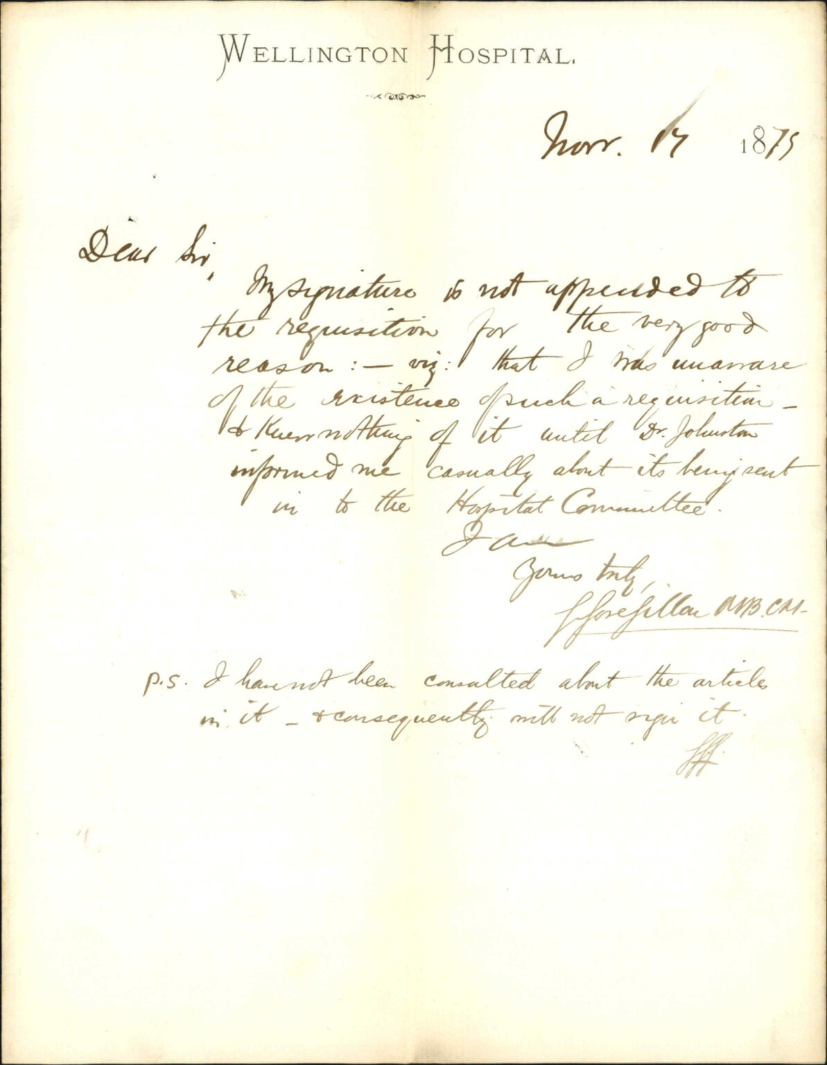 Wellington Hospital, refusal to append signature