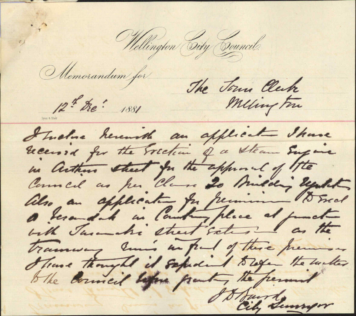 E Fraser Jones, application for lease to erect verandas in Courtenay Place