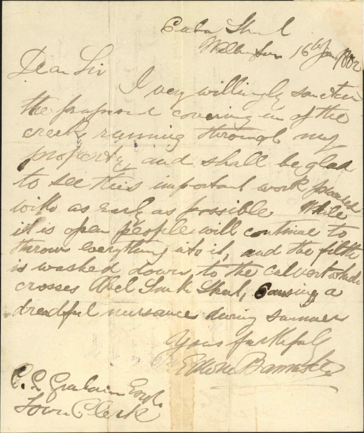 E Bannister, giving consent to Te Aro drain through premises