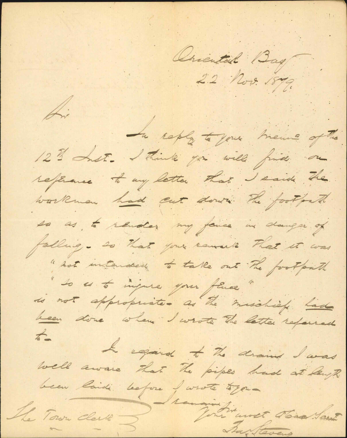 Mr Stevens, the complaint as to Oriental Bay footpath