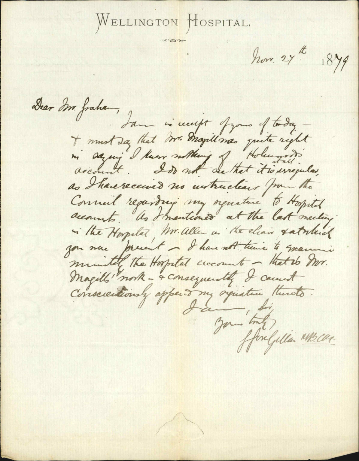 Wellington Hospital, accounts