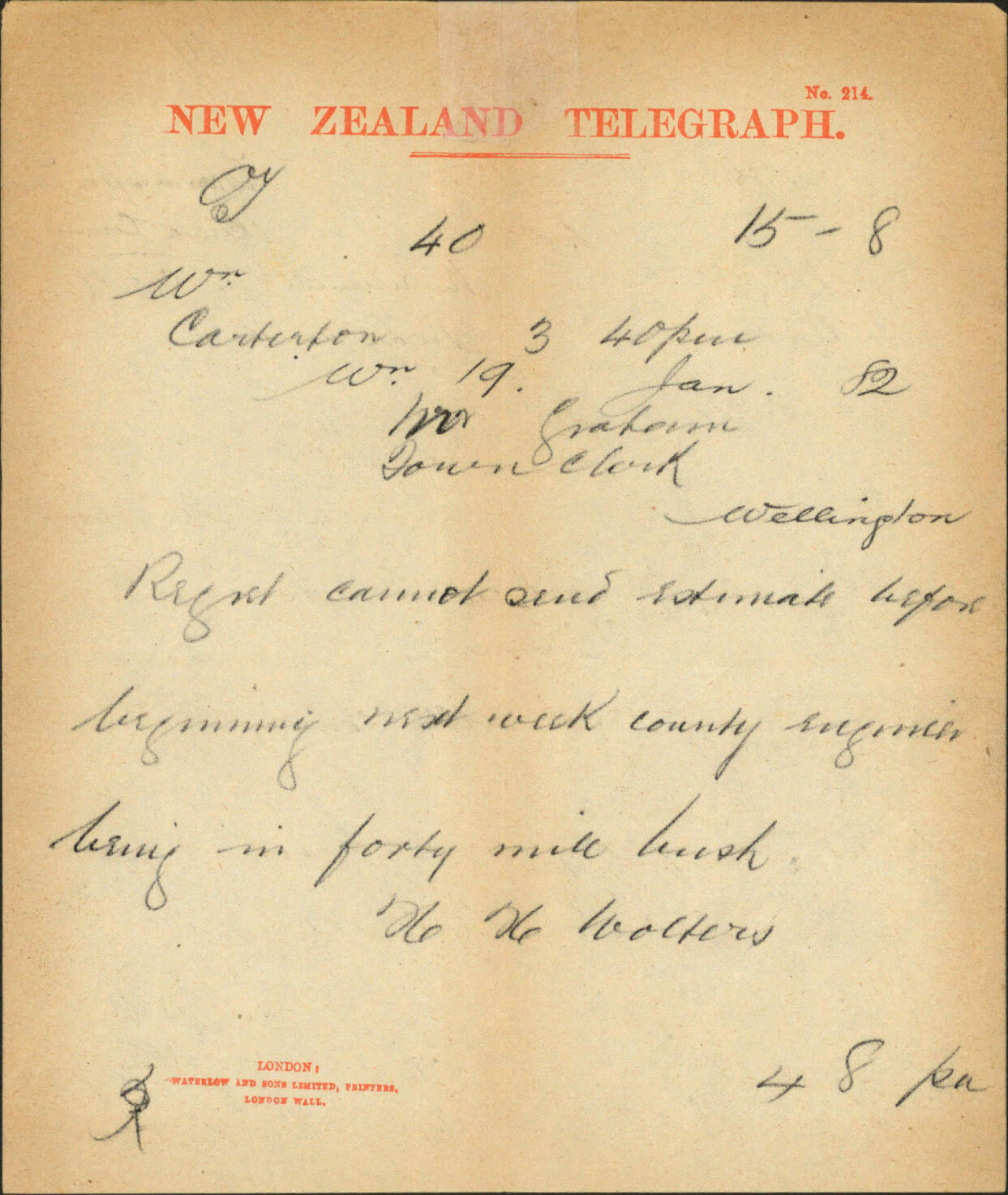 Wairarapa West County Council, regarding estimate for roads Mangatino block