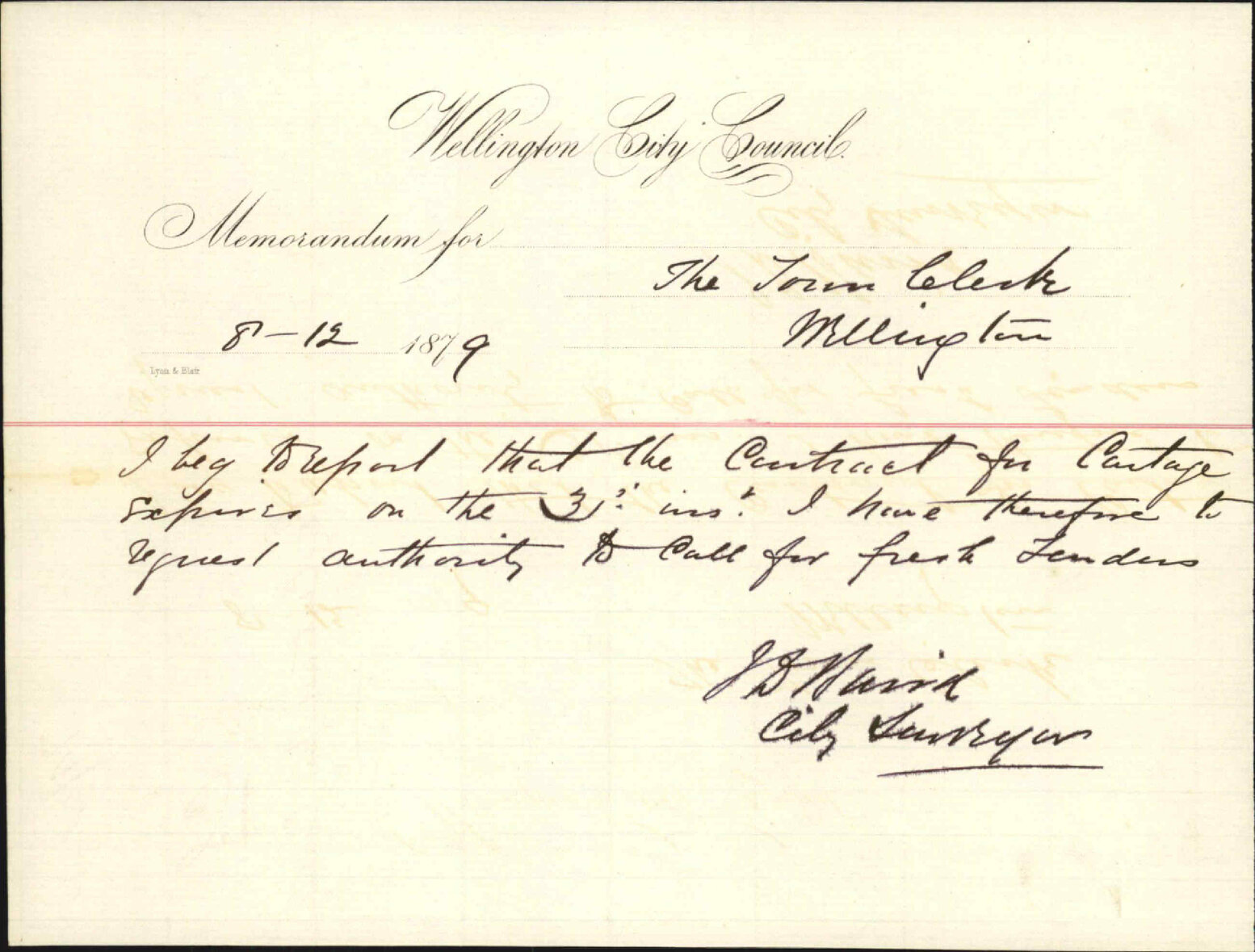City Surveyor, contract for cartage