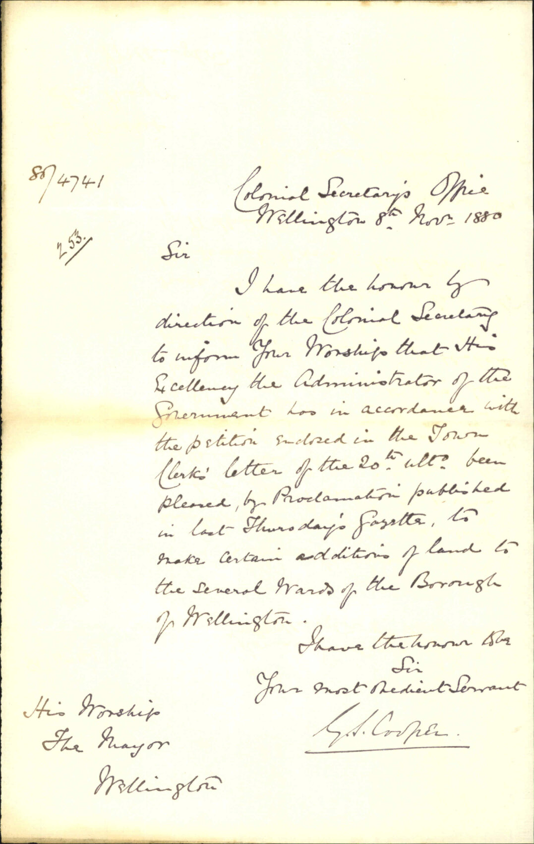 Colonial Secretary's Office, additions of city wards gazette