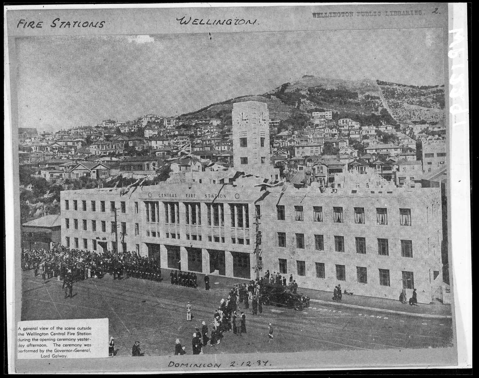 Elevated view of the opening ceremony, Central Fire Station, Oriental Parade