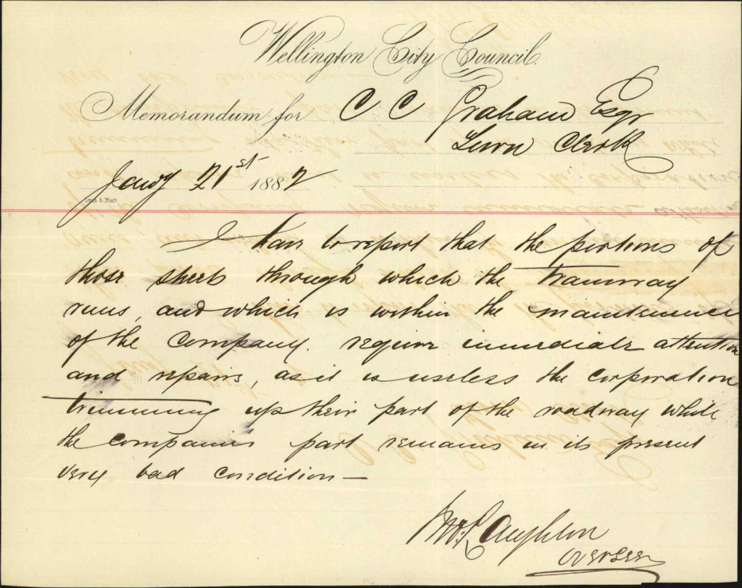 City Surveyor, as to state of Tramway line