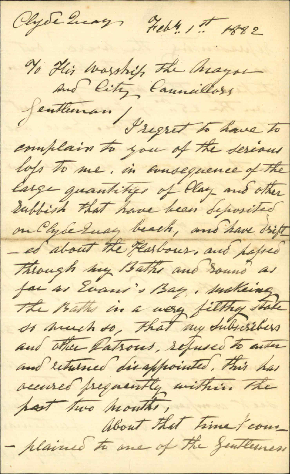 Henry Meech, complaint regarding deposits in harbour