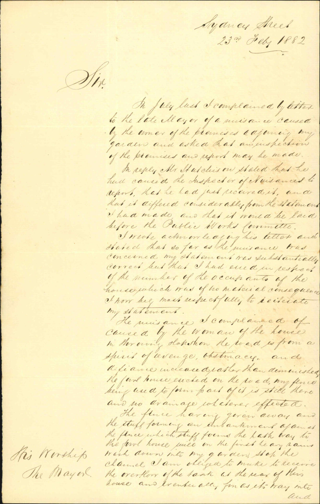 St Mary's Convent, application for leave to take in sundry orphan children