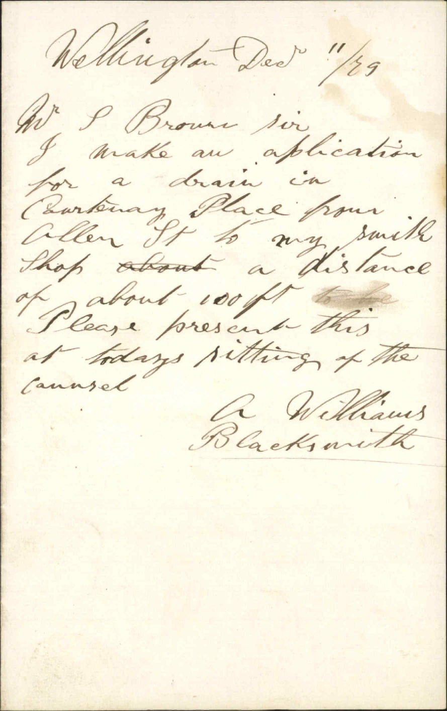 A Williams, application for a drain in Courtenay Place