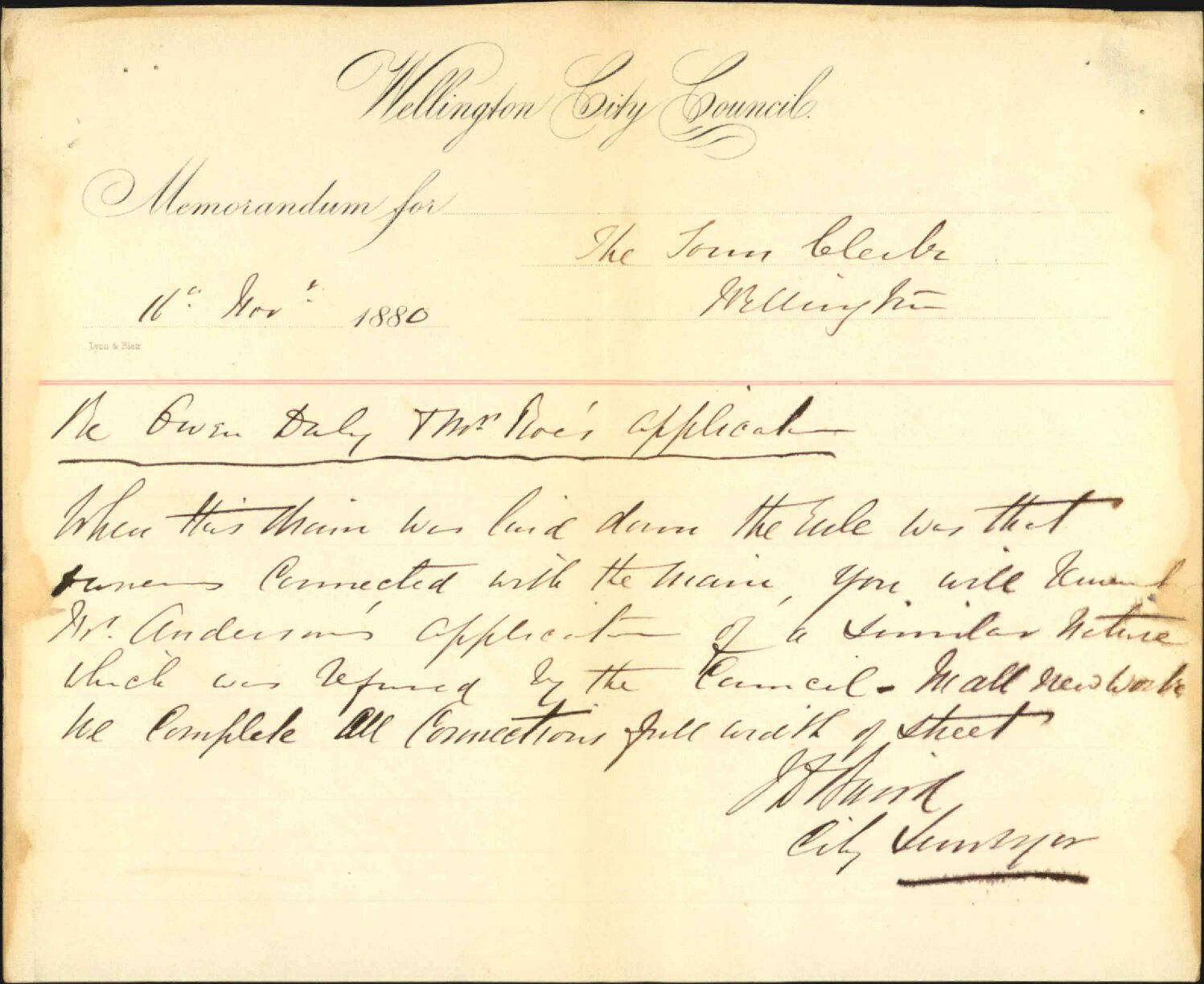 Owen Daly, application for drain connection