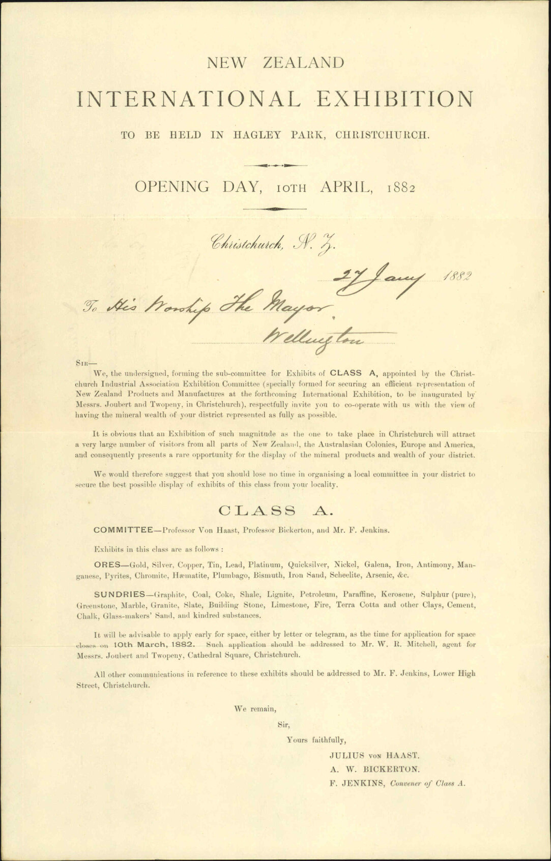 Exhibition in Christchurch, regarding application of Committee to assist