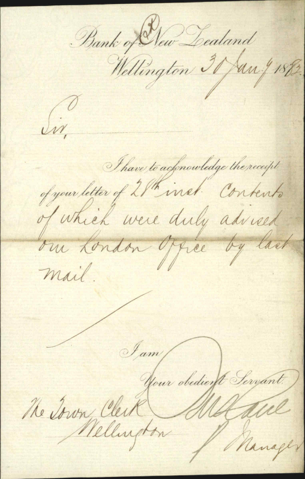 Bank of New Zealand, regarding account favour Burgoyne, Burbidges and Co