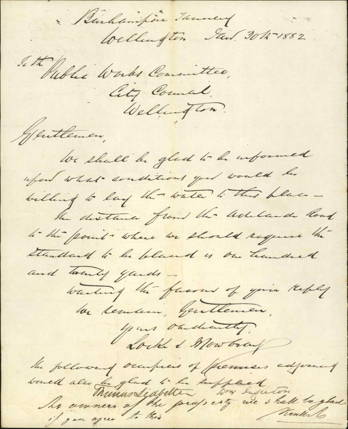 Lock and Mowbray, application for water to Berhampore tannery