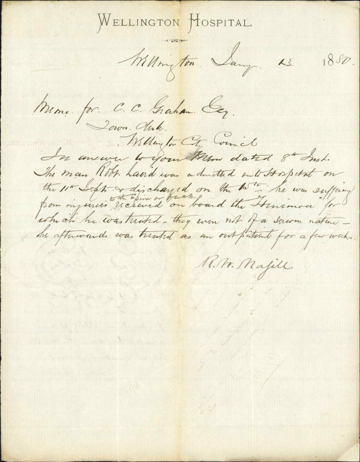 Hospital Steward, patient in hospital from S S Hinemoa