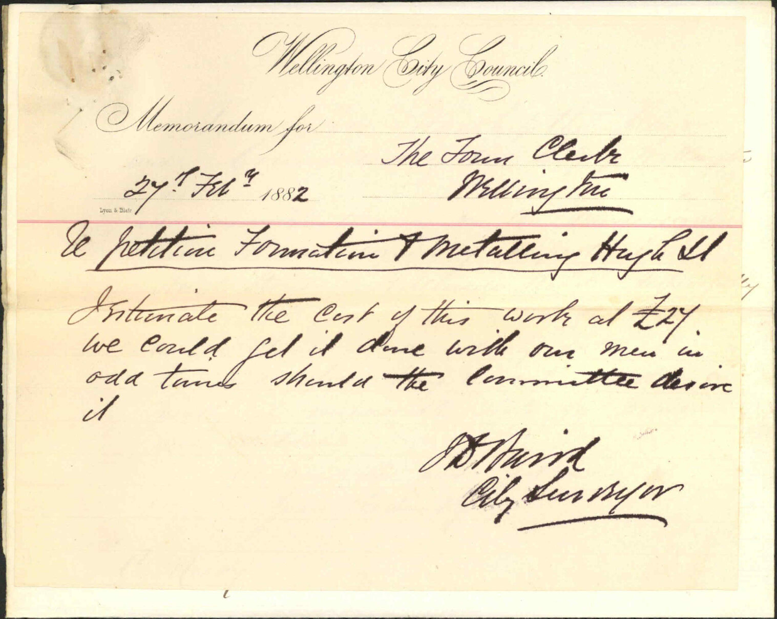Petition, regarding forming and metalling Hugh Street