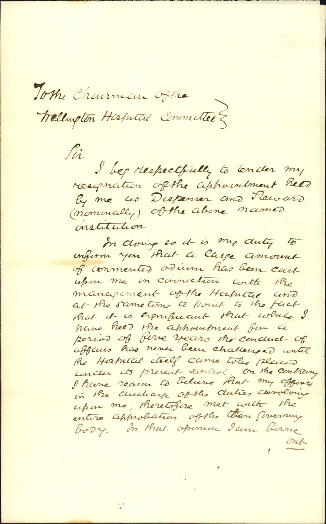 R W Magill, resigning his appointment as Dispenser and Steward