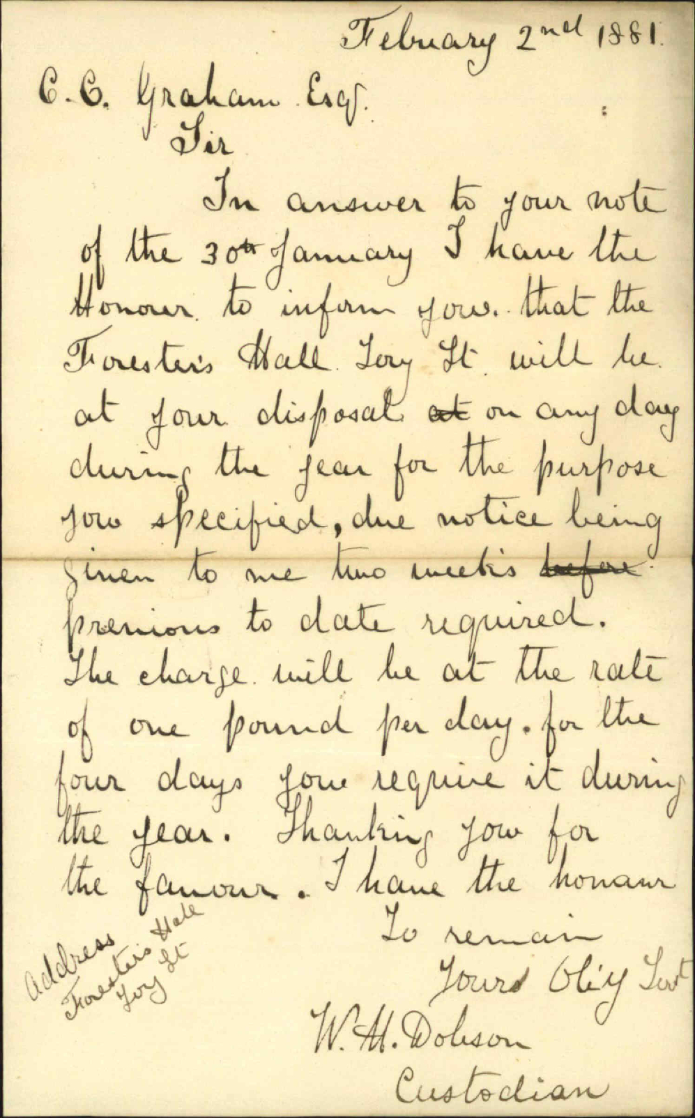 Ancient Order of Foresters, regarding Forester's Hall for licensing meetings