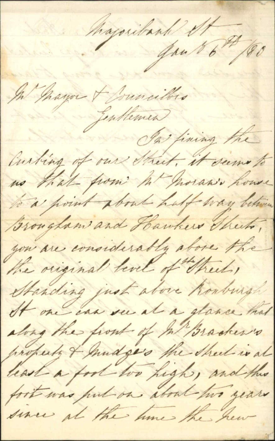 H Bracken and others, petition regarding levels of Majoribanks Street