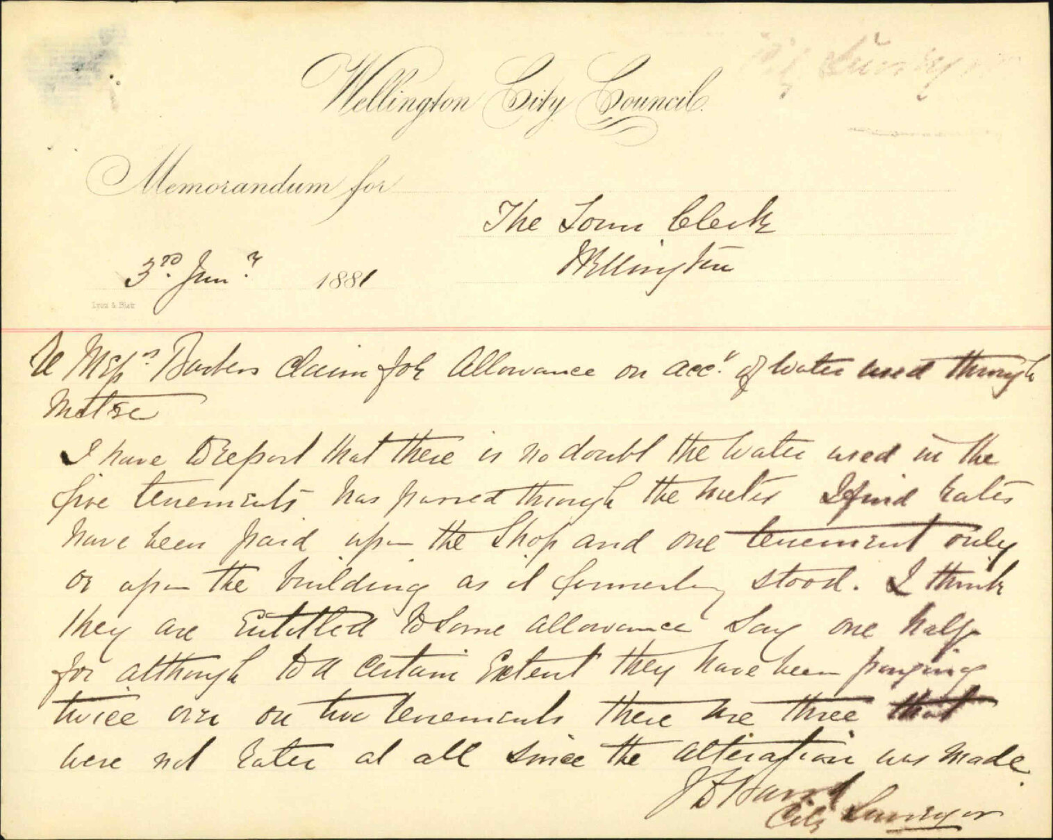 J and H Barber, regarding error in charge for water