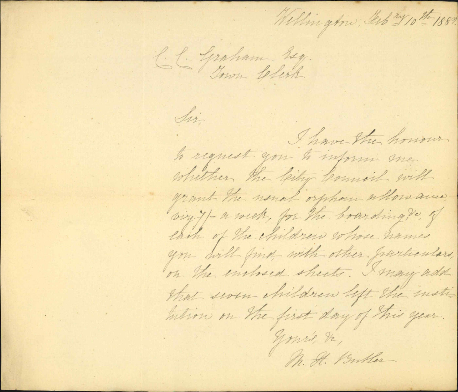 St Mary's Convent, application for leave to take in sundry orphan children