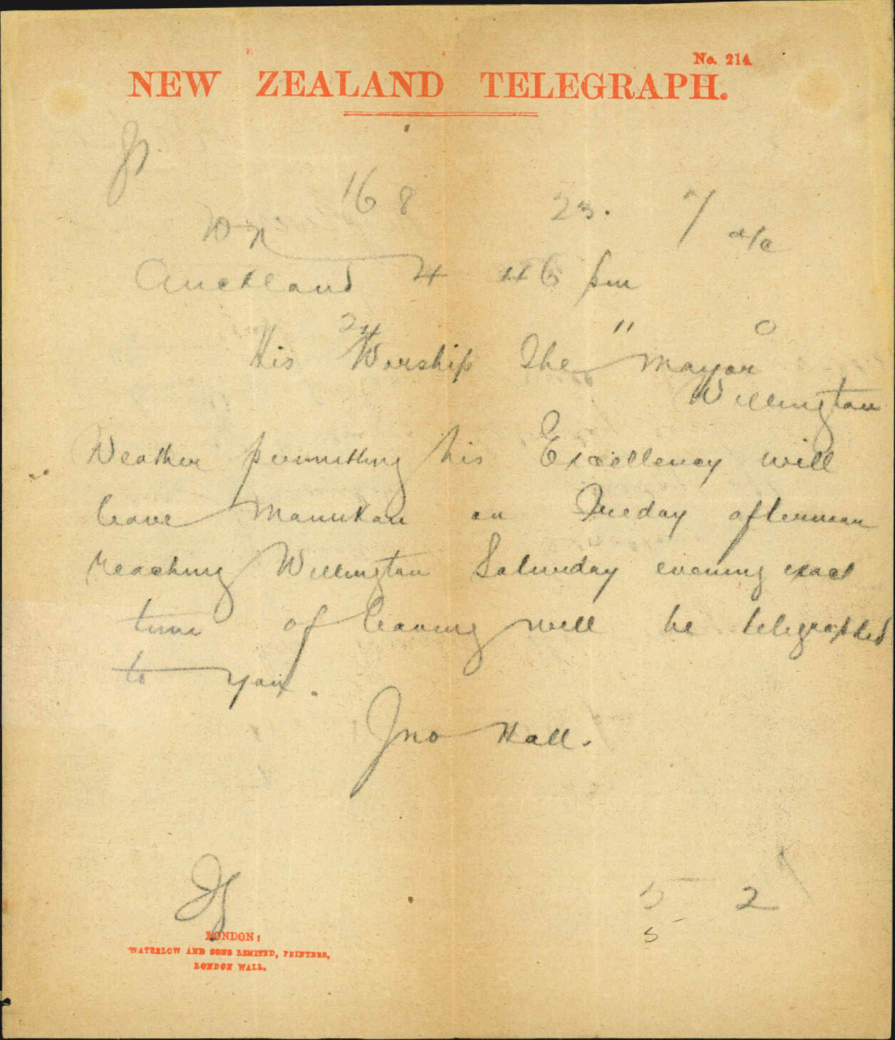 Colonial Secretary's Office, regarding Governor's arrival