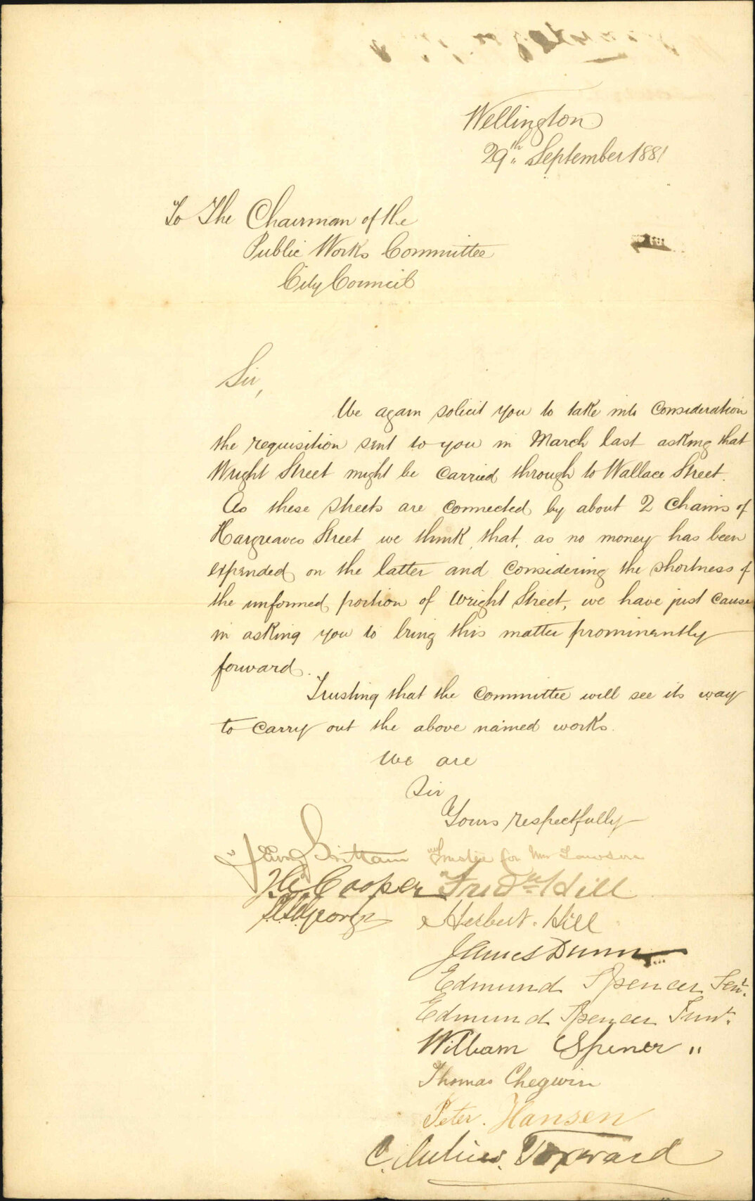 Petition, regarding completion of Wright Street to Wallace Street