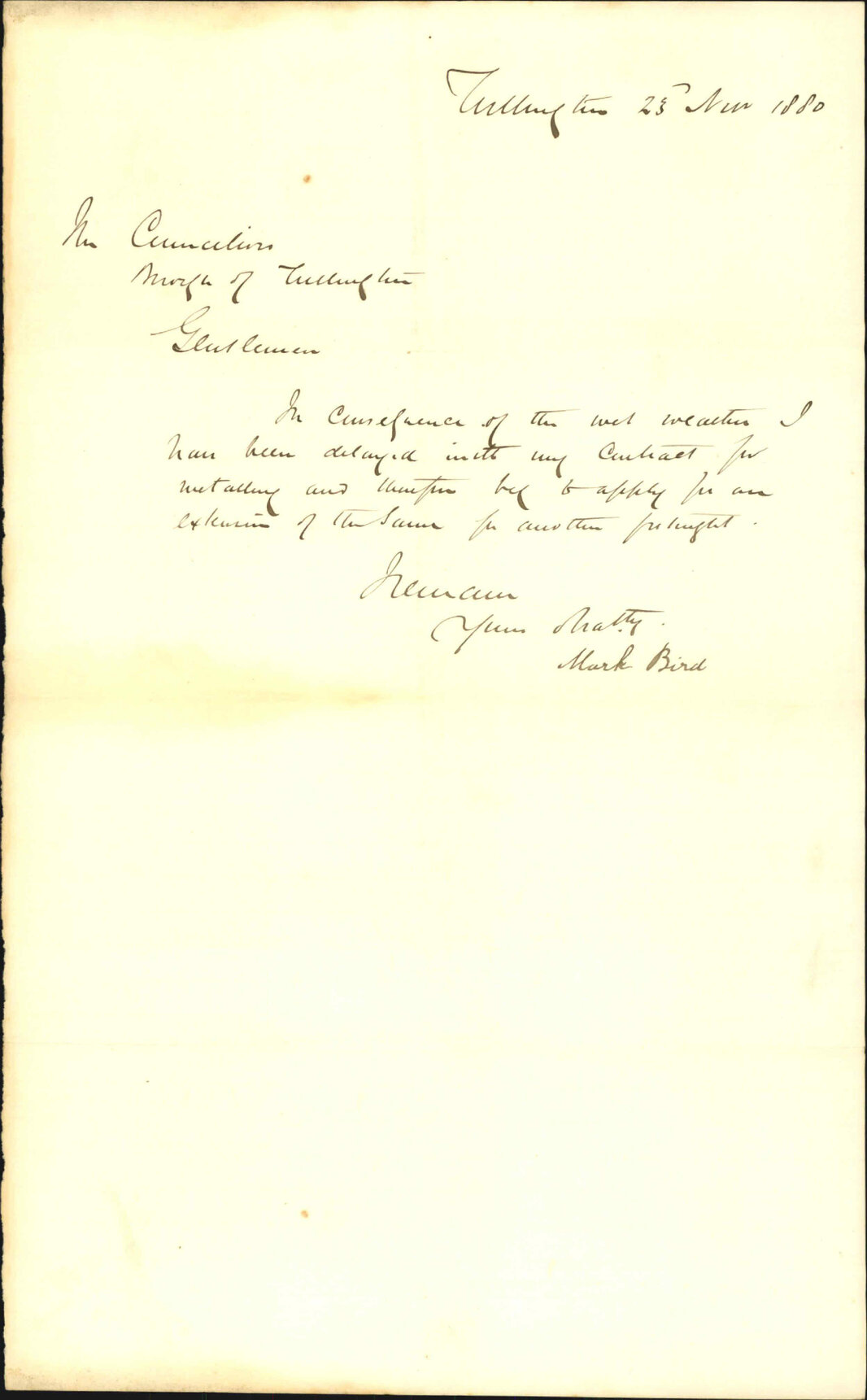 Mark Bird, application for extension of time on South Road contract