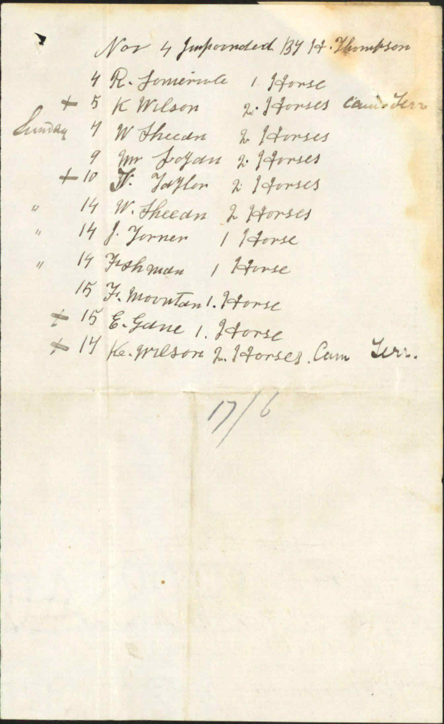 Inspector of Nuisances, with lists of horses impounded