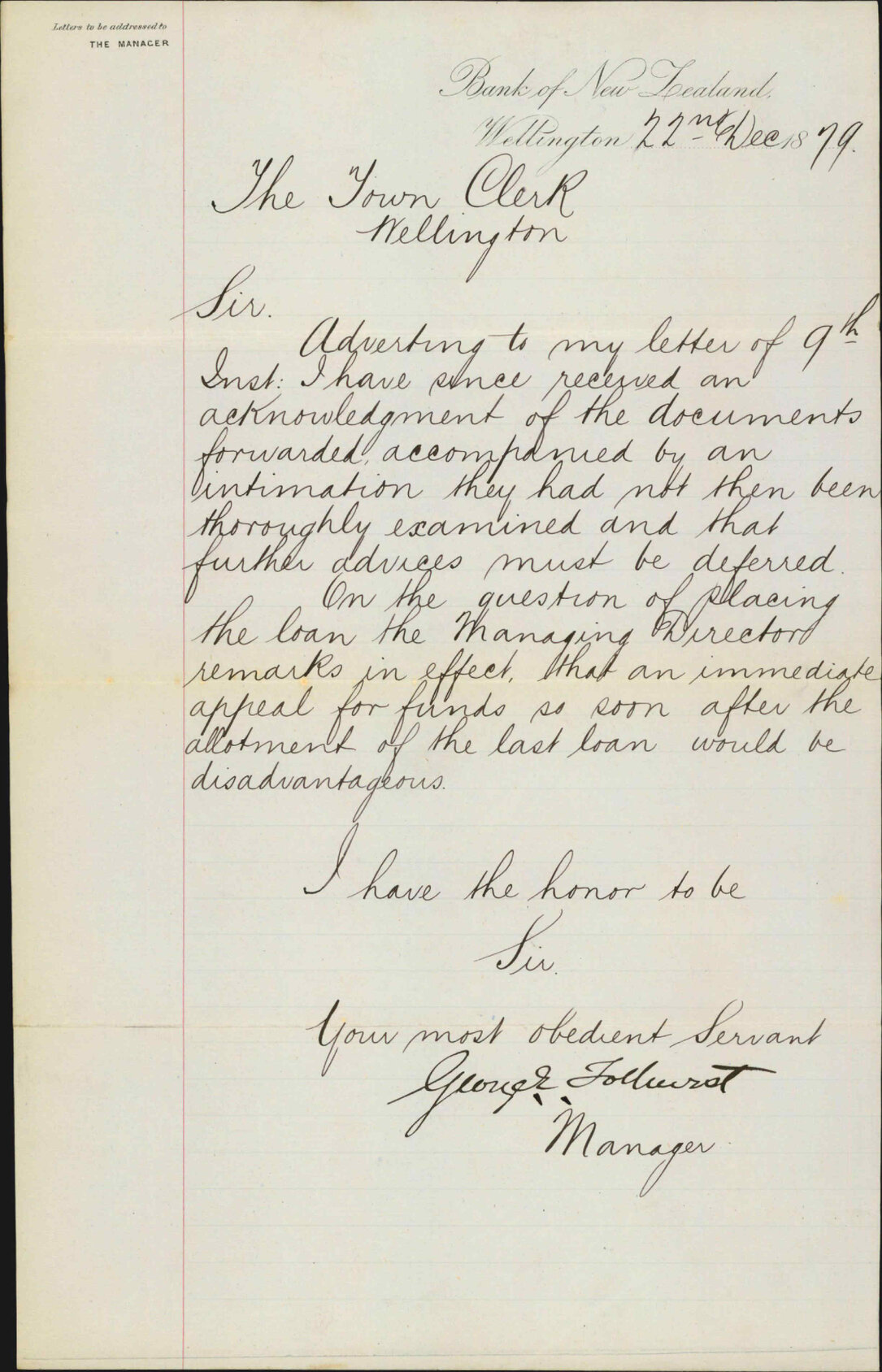 Bank of New Zealand, water works loan