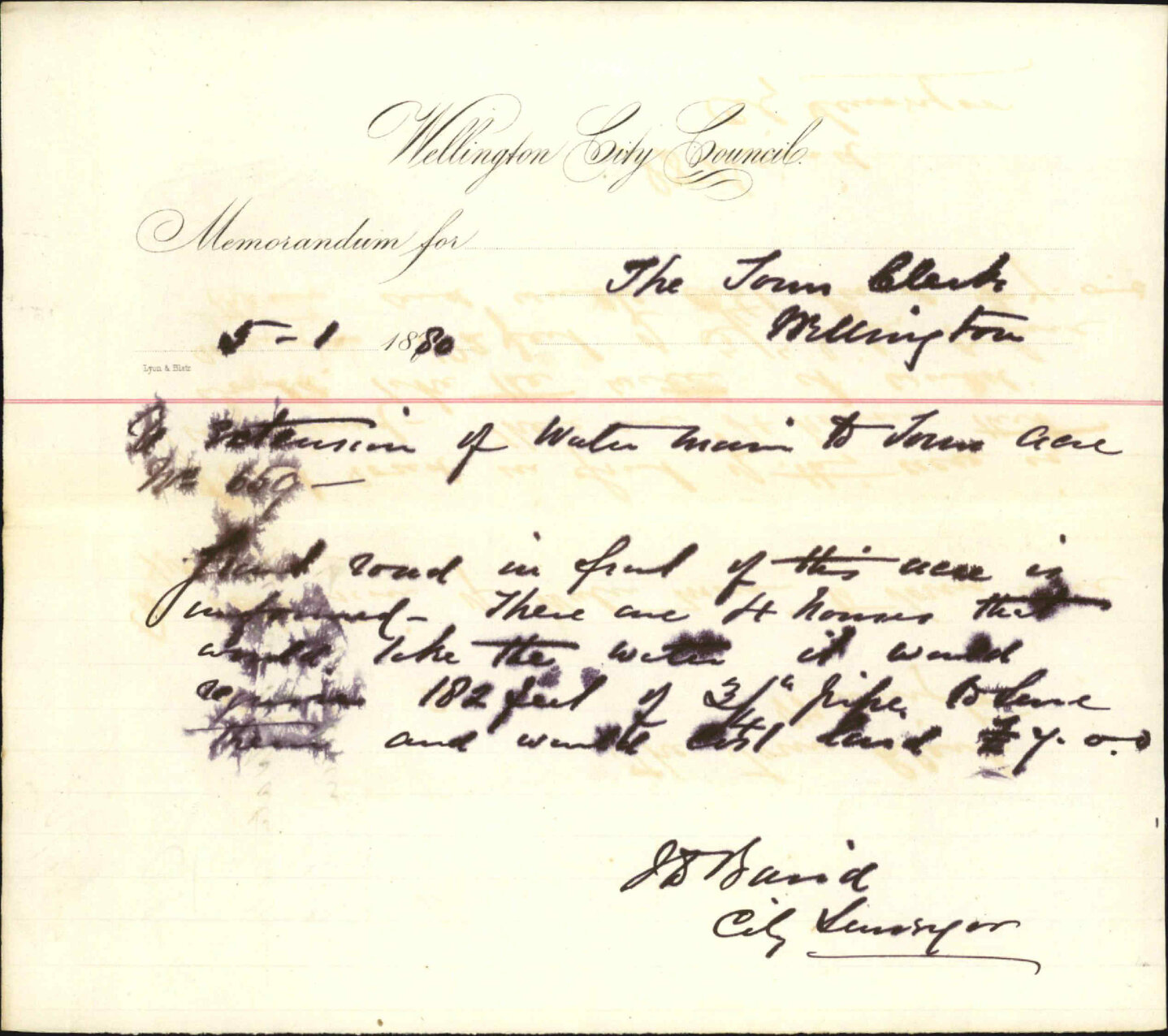 City Surveyor, water extension to Town Acre 659