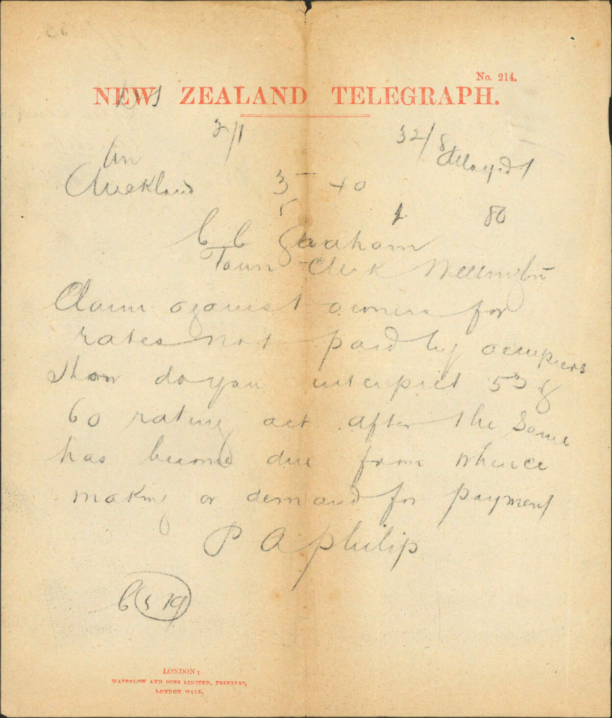 Town Clerk, Auckland, proceedings for recovery of rates