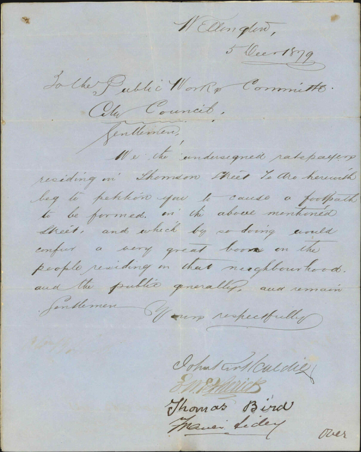 John Kirkcaldie and others, petition for footpath in Thompson Street