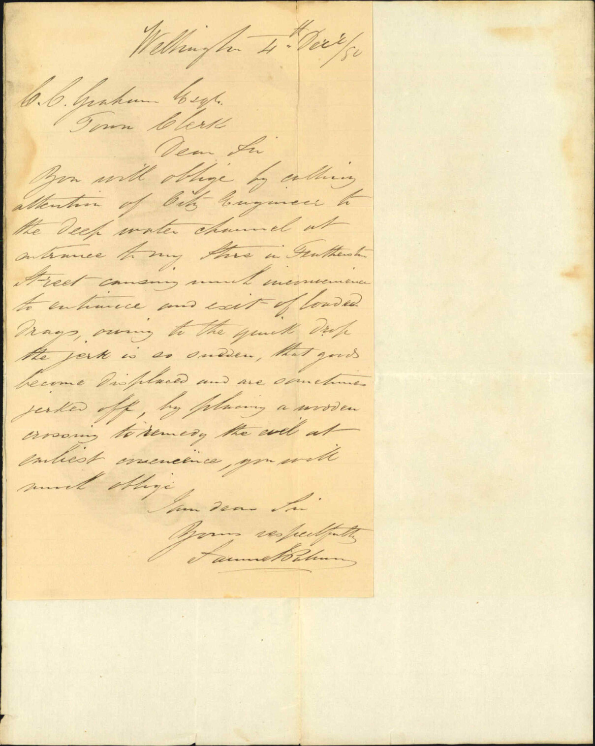 Samuel Palmer, complaint as to street crossing