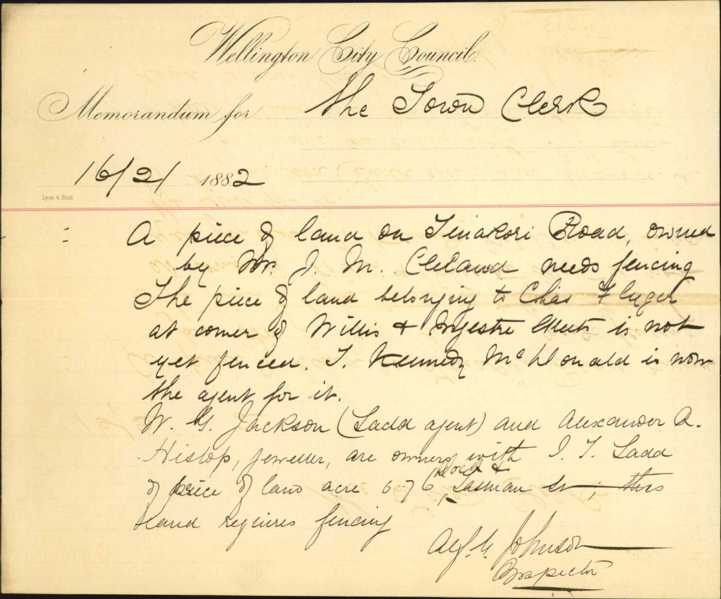 Inspector of Nuisances, regarding unfenced sections