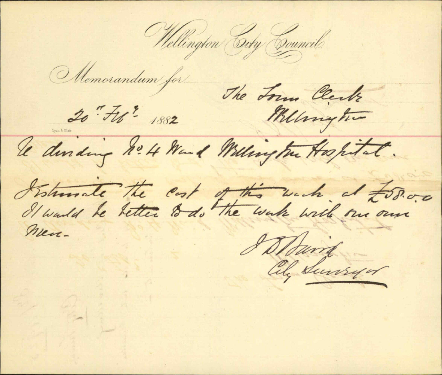 City Surveyor, estimate of cost of subdividing no 4 ward