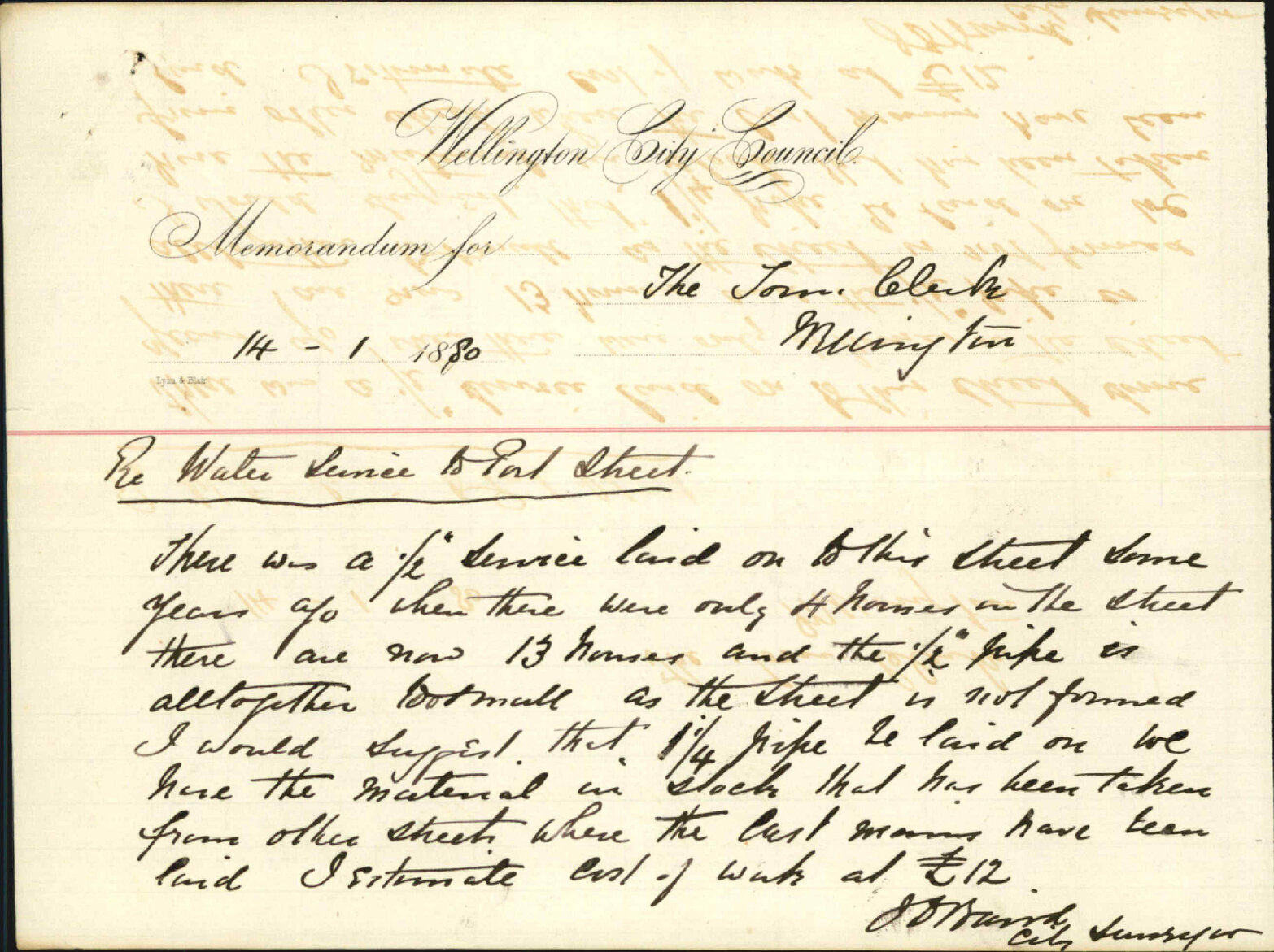 City Surveyor, report as to water service in Pitt Street